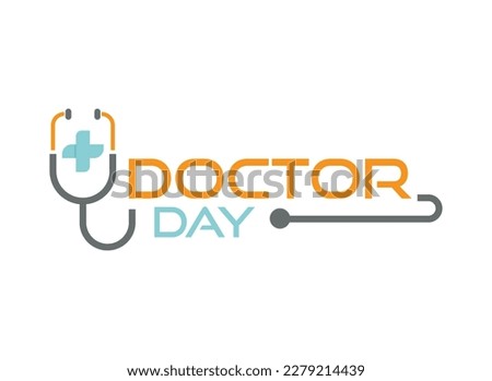 Doctors day simple vector illustration of physician, therapist man in mask and doctor coat., international or national happy Doctor's Day flat vector logo design, Stethoscope with doctors day let