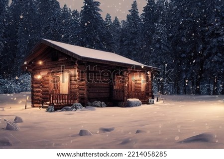 Similar – Image, Stock Photo Wooden cottages in winter forest at night