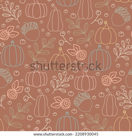 Vector brown fall pumpkins seamless pattern background. Perfect for fabric, scrapbooking, wallpaper, stationary, paper products projects. 