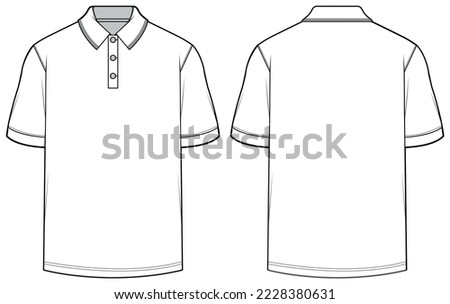 Men's polo collar T Shirt flat sketch fashion illustration drawing template mock up with front and back view.