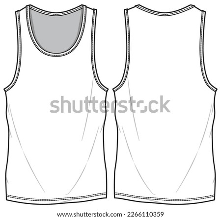 Men's casual sleeveless Tank top vest design flat sketch fashion illustration drawing template mock up with front and back view