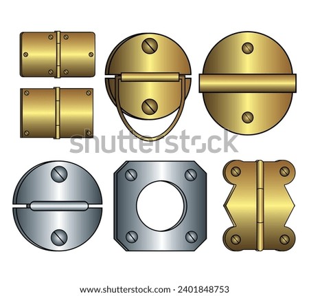 Hinge flat sketch vector illustration, set of Jewellery box hinges small box,  bag, purse and handbag closures buckles cad drawing template 