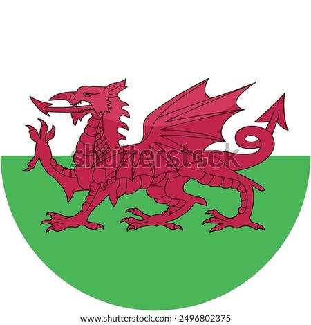 Wales flag vector icon. Glossy round icon with flag of the Wales on white background