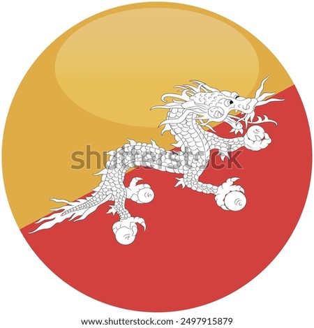 Bhutan flag vector icon. Glossy round icon with flag of the Bhutan on white background