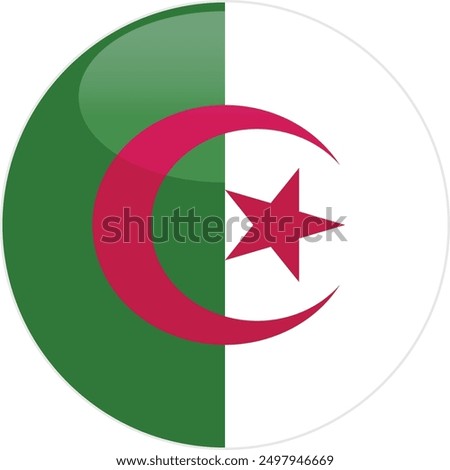 Algeria flag vector icon. Glossy round icon with flag of the Algeria on white background