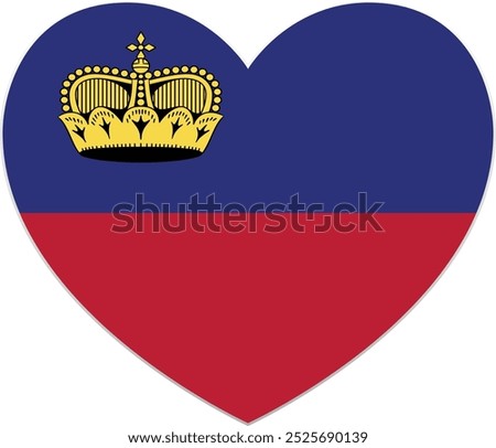 The flag of Liechtenstein. Heart-shaped flag icon. Standard color. Heart icon flag. Computer illustration. Digital illustration. Vector illustration.