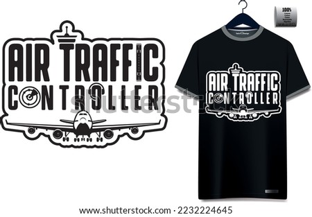 Air Traffic Controller Badge Vector Logo Tshirt  headset on his head radar screen plane flight walkie talkie Tower 