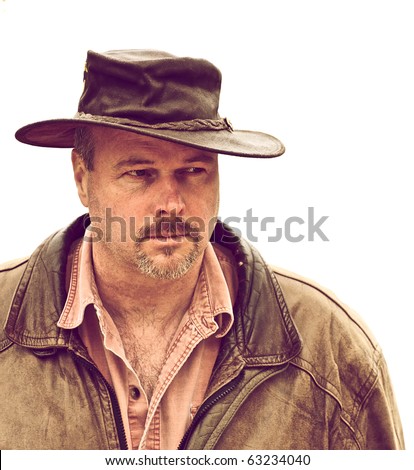 Rough Looking Man Looking Very Suspiciously At Something. Stock Photo ...