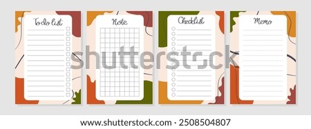 Autumn set of To do list, Note, Nemo, Checklist. Template for agenda, planners, checklists, notebooks, cards and other personal organizer. Layout in A4, A5, A6.