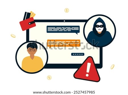 Similar – Image, Stock Photo Cyber security threat. Young woman using computer and coding. Internet and network security. Stealing private information. Person using technology to steal password and private data