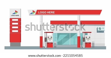 Icon petrol station store art modern element map road sign symbol logo famous identity city style shop urban 3d flat building street isolated red white background design vector template illustration