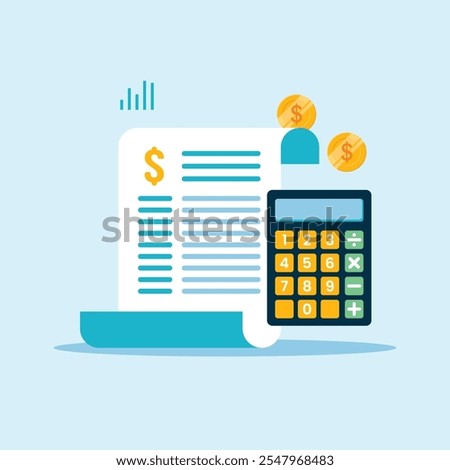 Financial report illustration vector. report paper and calculator icon.