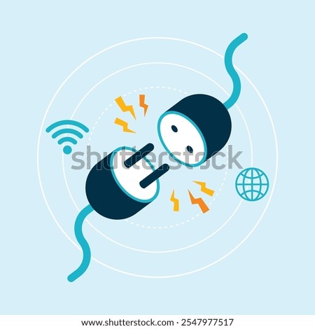 Connection lost illustration vector. disconnect network, unplugged cable icon.