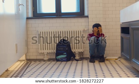 Similar – Image, Stock Photo troubled child with a tear on his face