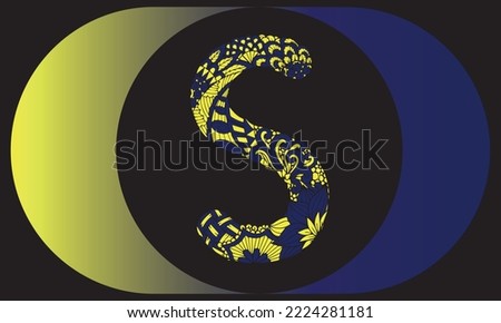 Design work of the letter S with yellow and navy blue colors.