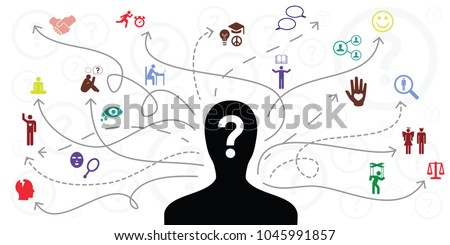 vector illustration of person silhouette and arrows for different life activities selection and preferences