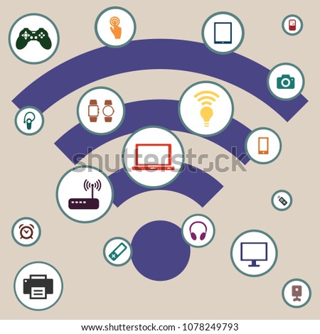 vector illustration of wireless devices chart and wifi symbol in the middle