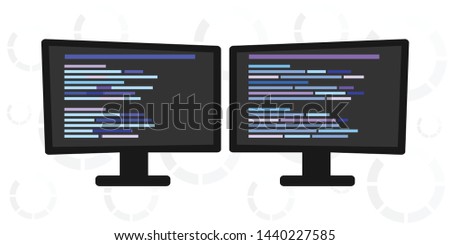 vector illustration double computer screen for modern desktop or developer workspace concept
