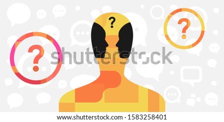 vector illustration of person with two faces inside for inner dialog and psychological conflict visual