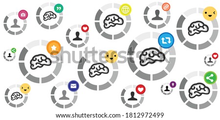 vector illustration of round loading bars and brains with social media symbols 