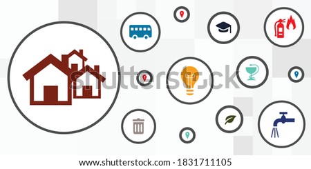 vector illustration of houses and public services for tax payment and governmental options visuals