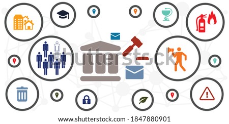 vector illustration of person and shield and public services for social security visuals