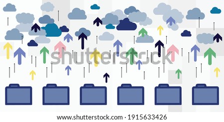 vector illustration of folders for digital order queue and uploading file to cloud storage