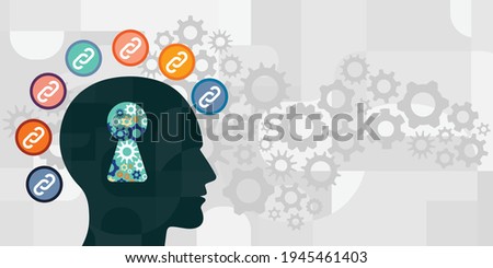 vector illustration of link symbols and human head for keywords search and logical connections 