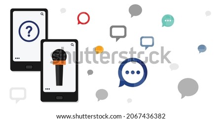 vector illustration of cellphone and microphone for audio social media and podcasts software