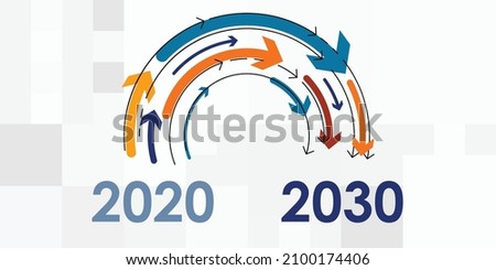 vector illustration of arrows showing shift from 2020 to 2030 decade future concept