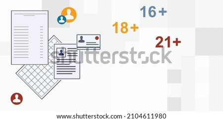 vector illustration of documents and age validation with internet tools date of birth verification