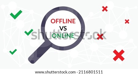 vector illustration of magnifier with offline and online options for internet connection