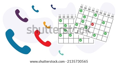 vector illustration of calendar and scheduled calls and telemarketing planning