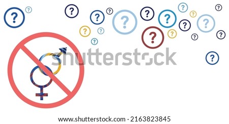 vector illustration of gender restricted symbols and question marks for genderless concept 