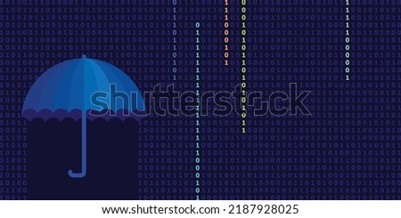vector illustration of binary code for blockchain technologies and umbrella for financial protection