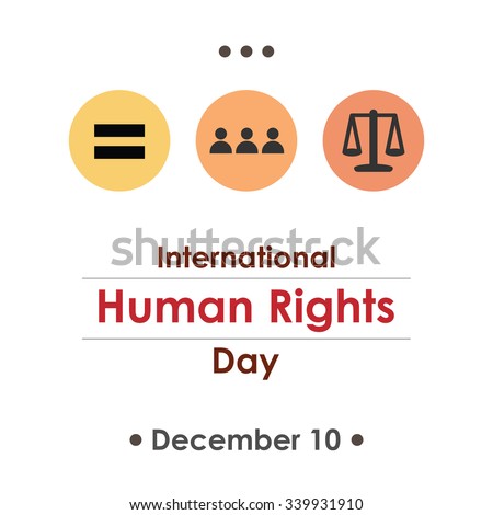 Vector illustration for Human Rights Day with symbolical icons of justice, community and constitution on white background
