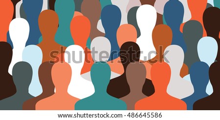 horizontal vector illustration for big number of people or crowd concept for website banner background