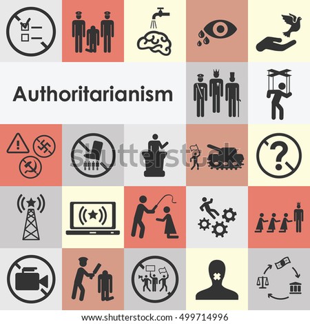 vector illustration of authoritarianism icons set for dictator style of rule concepts and fighting against regime ideas