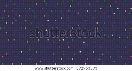 vector illustration of  horizontal banner with binary computer code in dark colors with random highlights