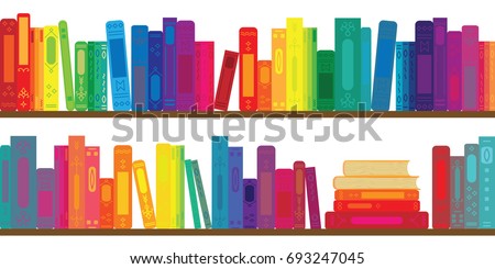 vector illustration of books rows with in rainbow colors for virtual library concepts