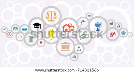 vector illustration of public service icons for managing and city administration concepts in circles network shape design