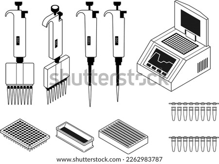 PCR labware icon set,micropipette,thermal cycler,96well,microtube