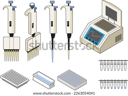 PCR labware icon set,micropipette,thermal cycler,96well,microtube