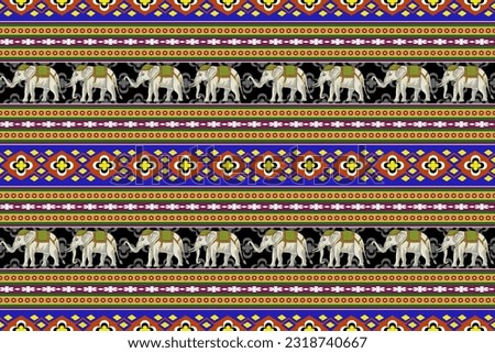 Ethnic Thai Elephant native pattern.  Vector seamless pattern design for fabric, carpet, tile, embroidery, wallpaper and background