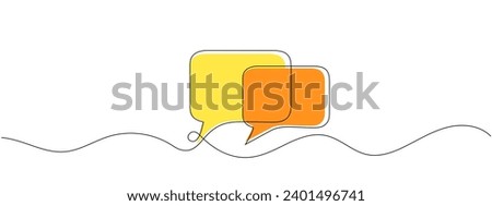 Speech bubble outline, dialog speak, continuous one line drawing. Graphics minimalist linear two frame box for text. Balloon for talk. Single line vector illustration