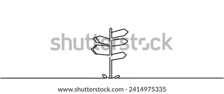 Continuous one line drawing of road direction sign arrows. Direction sign board board on pole hand drawn vector illustration.