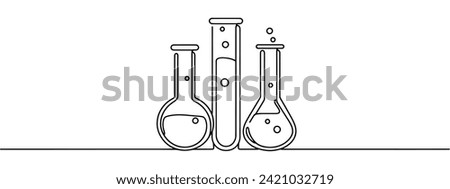 Continuous one line drawing of laboratory test tube. laboratory equipment line art vector illustration. Research and science concept. Editable stroke.