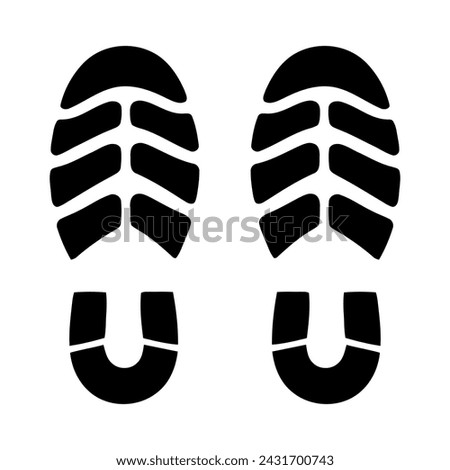 Human footprints icon set. Foot imprint, footsteps flat line black vector collection isolated on transparent background. Human footprints silhouette. Barefoot, sneaker and footstep for web and app.