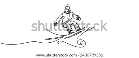 One continuous line drawing of Snowboard sports vector illustration. Snowboard sports design in simple linear continuous style vector concept. Sports themes design for your asset design illustration