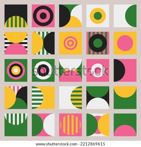 Set of 25 abstract graphic resources in vector format focused on circles and vertical and horizontal stripes